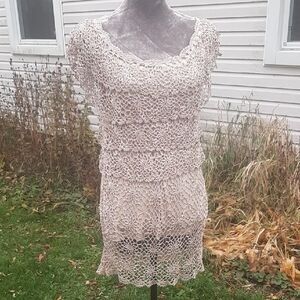 Le Chateau💝Cream Beaded/Mettalic Crochet Top/Mini Dress Fits Size M/L